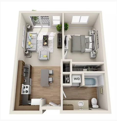 Floor plan for 1 bed, 1 bath, 612 sqft